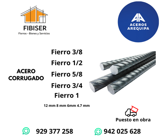 12) Fierros Aceros Arequipa de 5/8